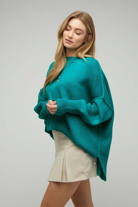 SOLID BOAT NECK LONG SLEEVE SWEATER