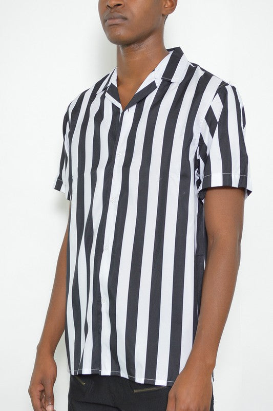 Men's Short Sleeve Striped Button Down Print Shirt