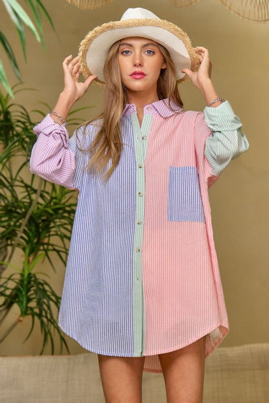 MULTI COLOR STRIPE BUTTON DOWN SHIRT