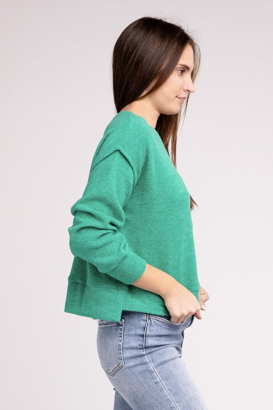 Brushed Melange Hacci Hi-Low Hem Sweater