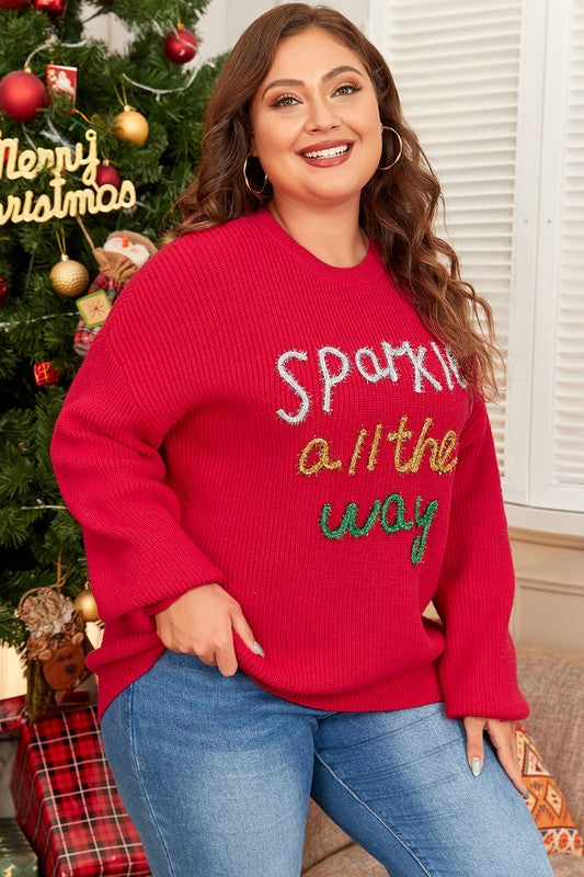 Women Tinsel Crew Neck Plus Size Sweater