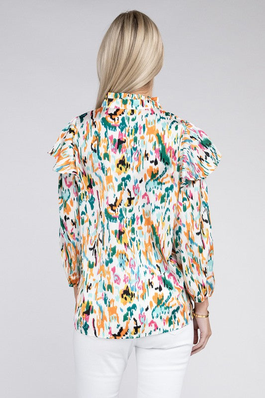 Multicolor Print Ruffle Blouse