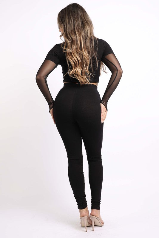 Mesh Contrast Top and Leggings