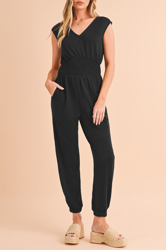 High Waist Sleeveless V Neck Jumpsuit