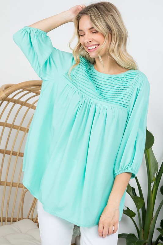 SOLID PINTUCK TUNIC BLOUSES