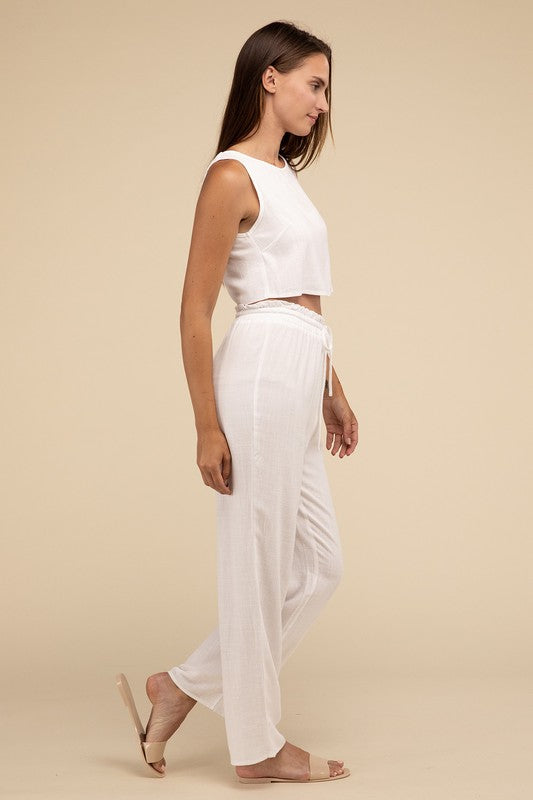 D-Linen Blended Top and Pants Set