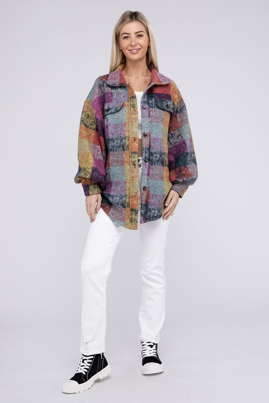 Loose Fit Buttoned Down Check Shirt Jacket