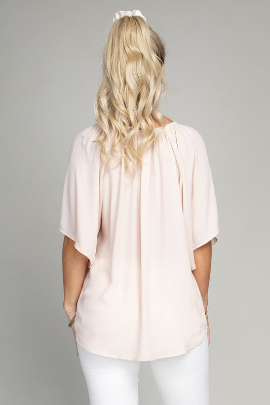 Solid Notched Neck Blouse