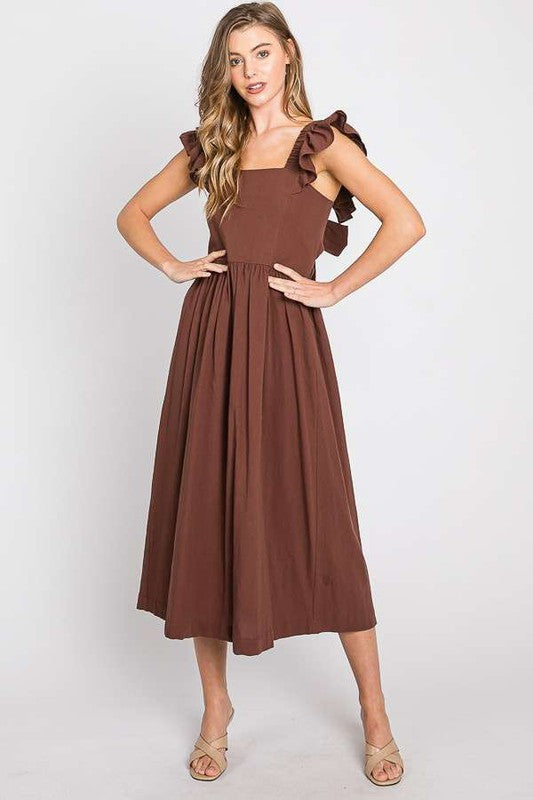 LINEN RUFFLE MID DRESS