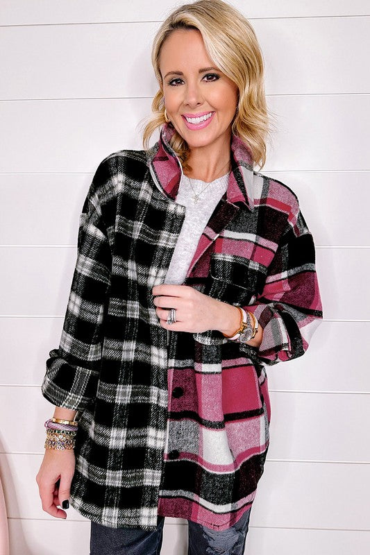 Black Plaid Colorblock Loose Shacket