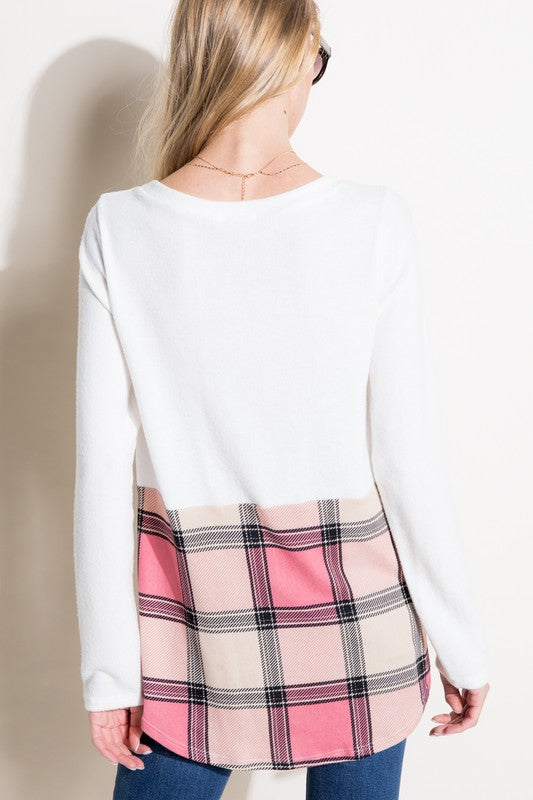 PLAID MIXED BUTTON FRONT TOP