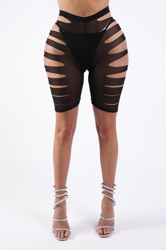 Laser Cut Power Mesh Shorts