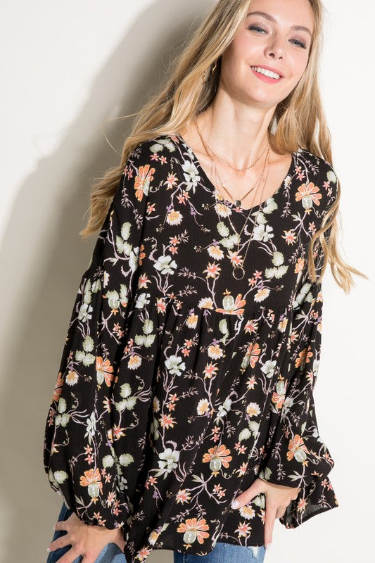 FLORAL WOVEN BABY DOLL TOP