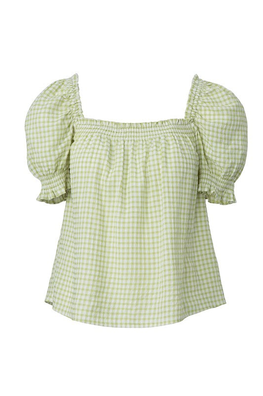 Smocked blouse with puff sleeve