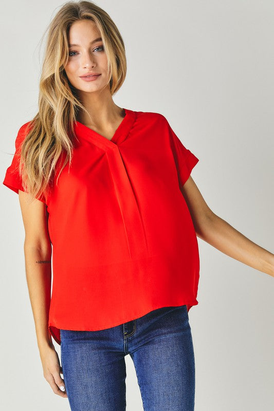 V NECK DOLMAN SLEEVE SOLID BASIC TOP