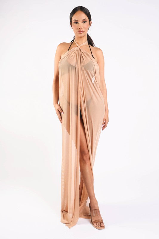 Haltered front slit maxi coverup