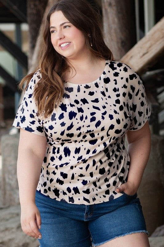 Women Leopard Print Twist Open Back Plus Size Top