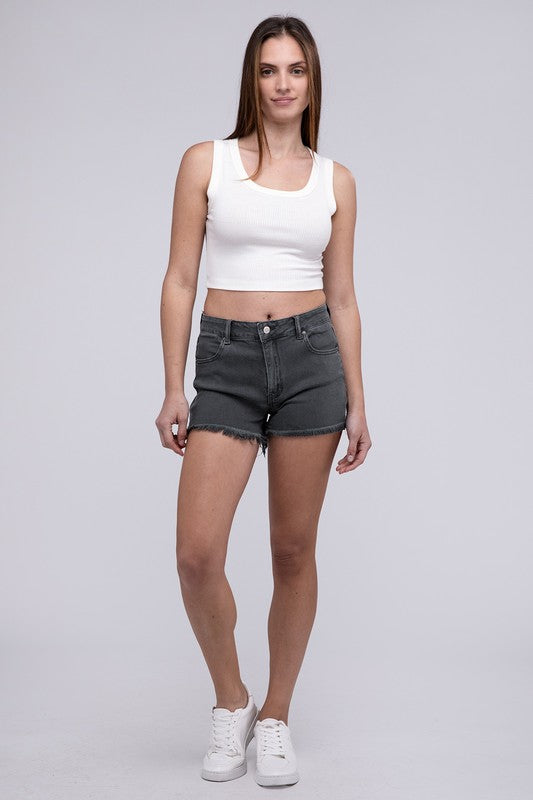 Acid Washed Frayed Cutoff Hem Shorts