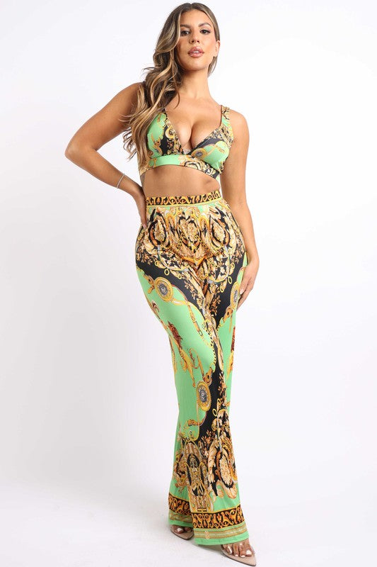 Printed Crop Top And Pants Set