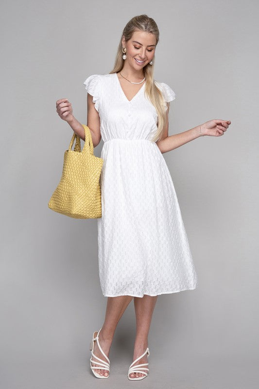 V Neck Embroidered Eyelet Dress