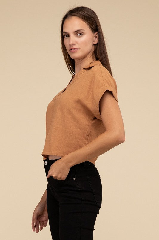 Always a Delight Short Sleeve Linen Top