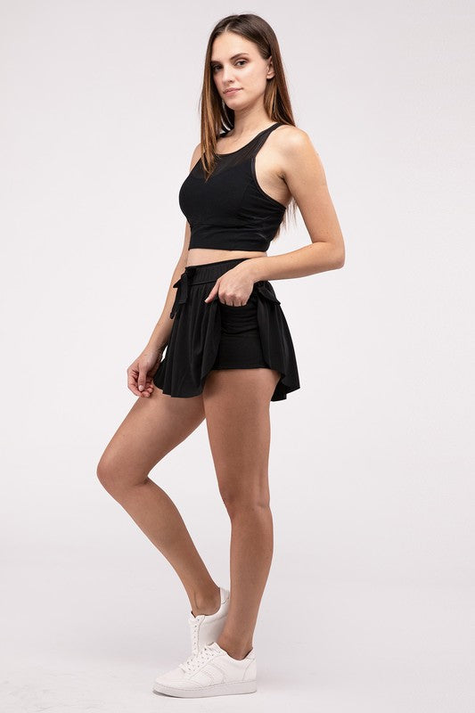 Ruffle Hem Tennis Skirt with Hidden Inner Pockets