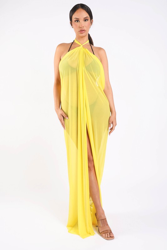 Haltered front slit maxi coverup