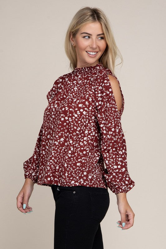 Ditsy Floral Print  Split Sleeve Blouse