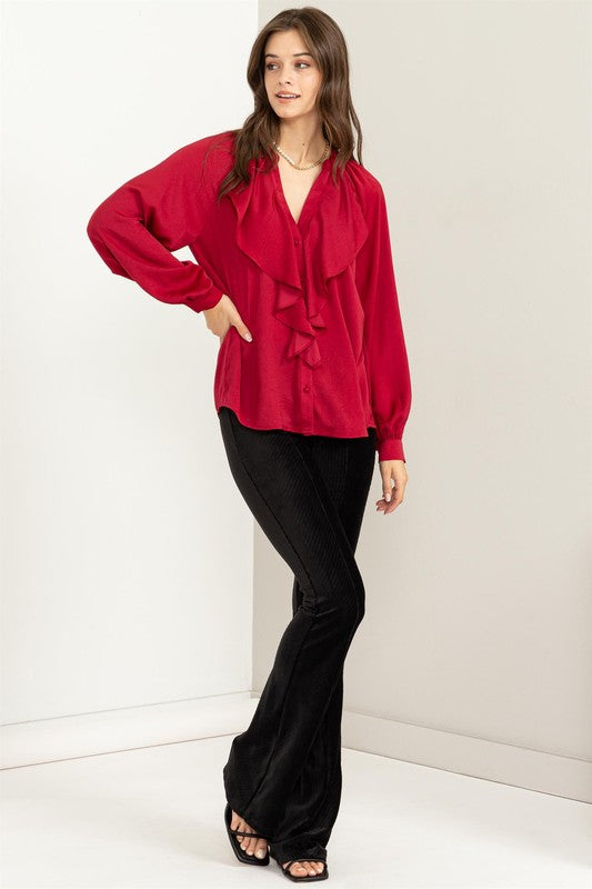 TRY TO KEEP UP LONG SLEEVE RUFFLED BLOUSE