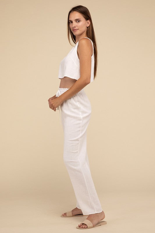 D-Linen Blended Top and Pants Set