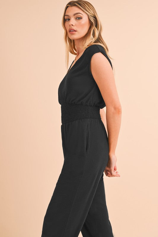 High Waist Sleeveless V Neck Jumpsuit