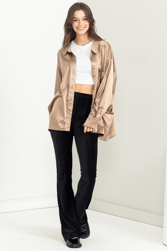 COMPLETELY CHARMED OVERSIZED SATIN SHIRT