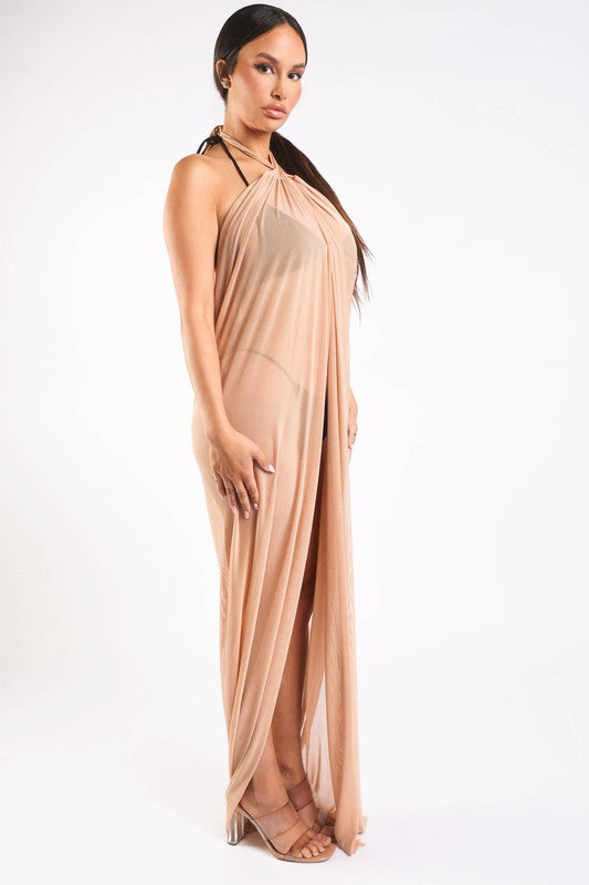 Haltered front slit maxi coverup