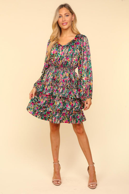 Haptics V-Neck Satin Floral Layered Dress