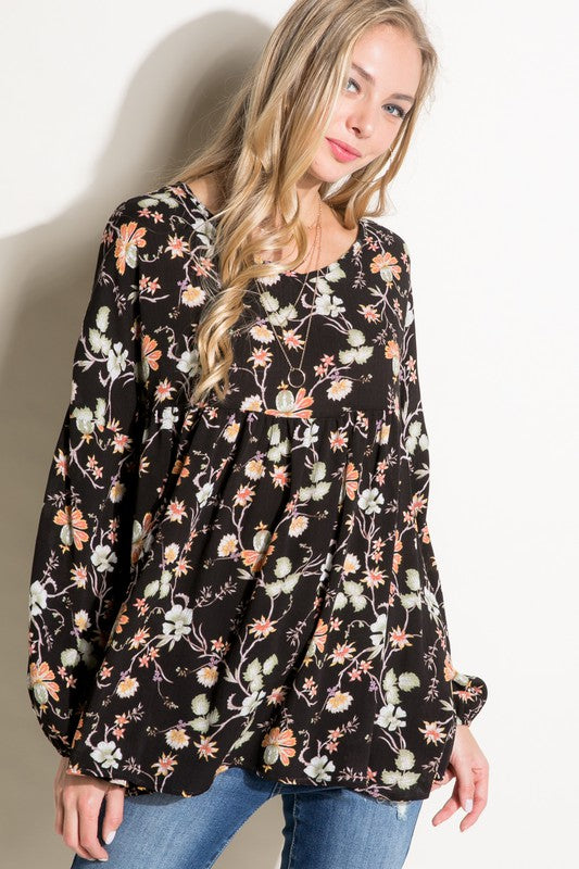 FLORAL WOVEN BABY DOLL TOP