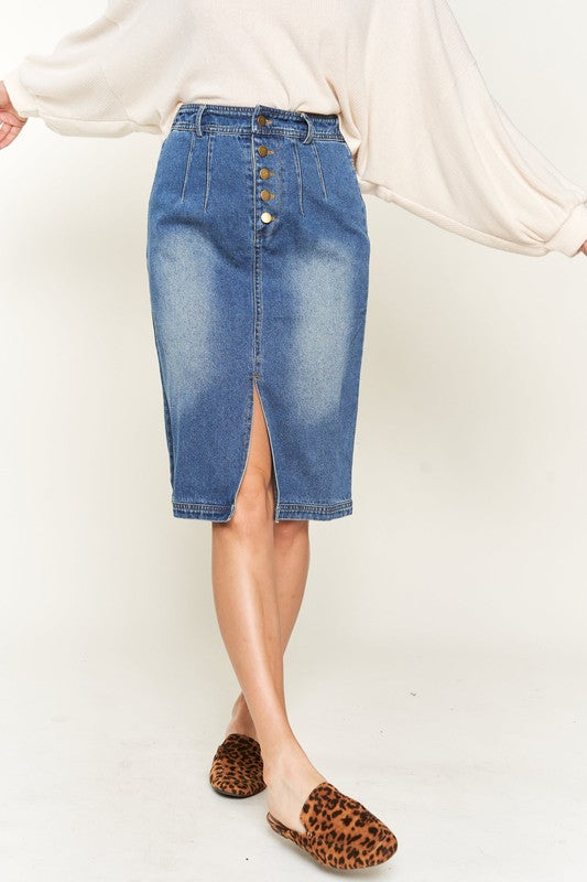 Denim button down front midi skirt JBJ1077