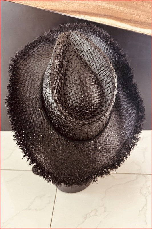 Straw Fringe Basket Weave Cowboy Hat