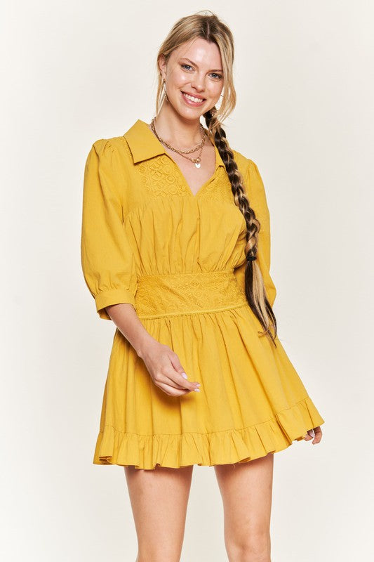 Eyelet detail 3/4 sleeve shortdress PLUS JBJ1091P