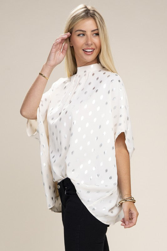 Batwing Sleeve Mock Neck Blouse