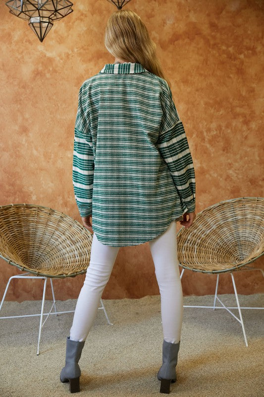 STRIPE BUTTON DOWN LONG SLEEVE SHACKET