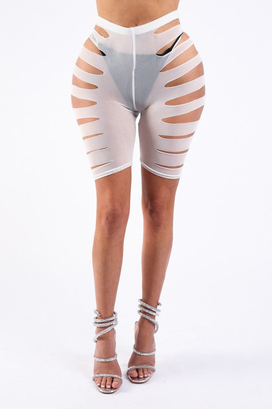 Laser Cut Power Mesh Shorts