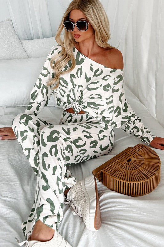 Leopard Animal Print Long Sleeve Loungewear Set