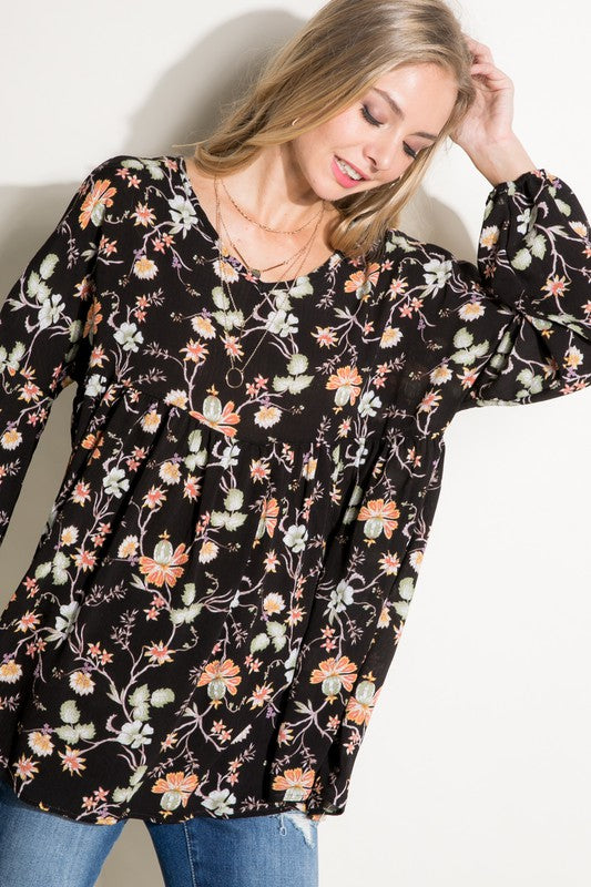 FLORAL WOVEN BABY DOLL TOP