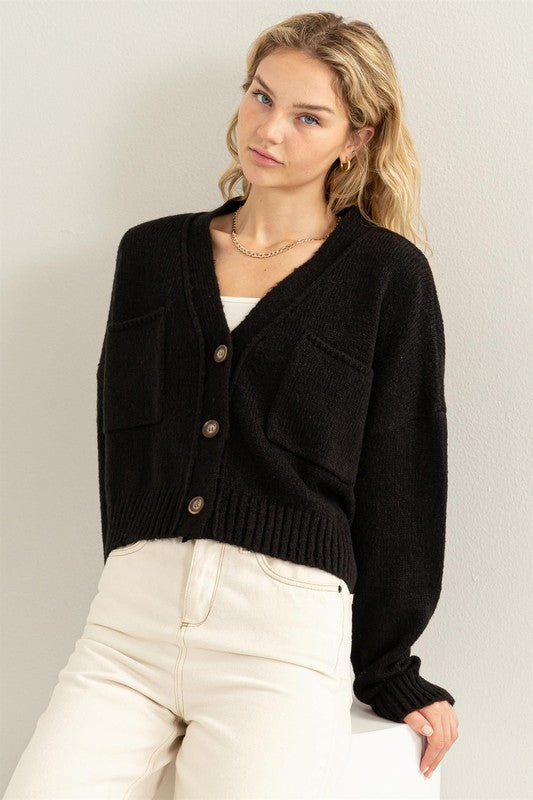 Cute Mood Crop Shoulder Cropped Cardigan Sweater