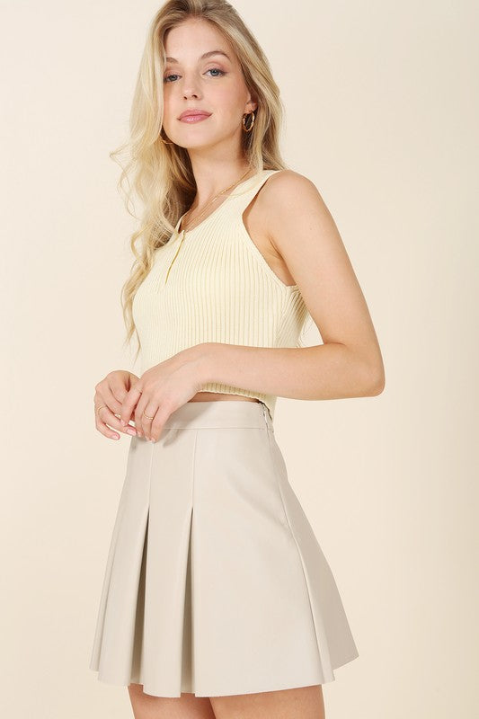 Vegan leather pleated mini skirt