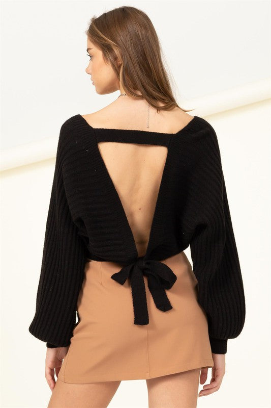 SIMPLY STUNNING TIE-BACK CROPPED SWEATER TOP