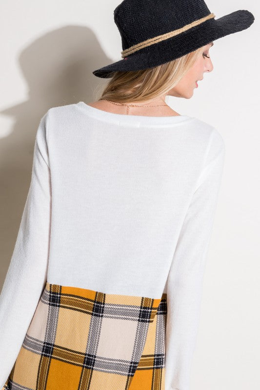 PLAID MIXED BUTTON FRONT TOP