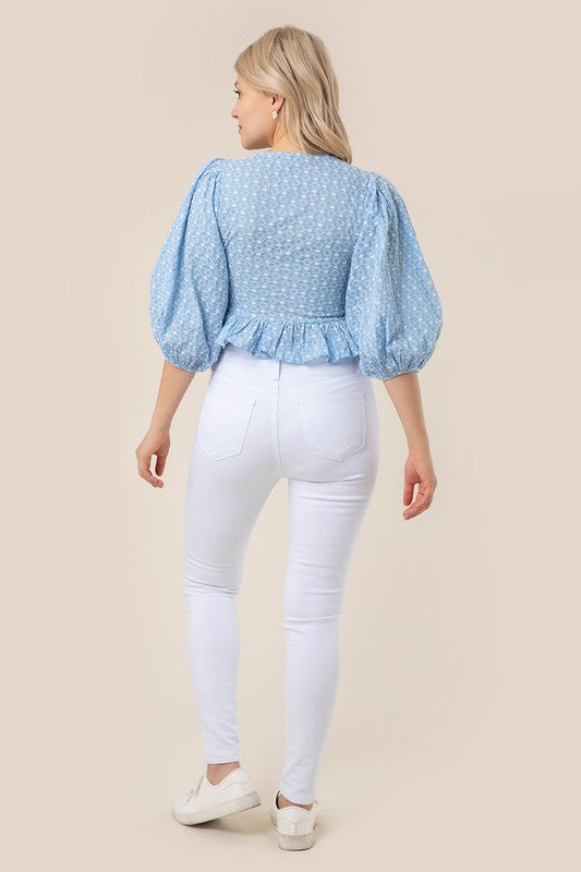 Puff sleeved peplum blouse