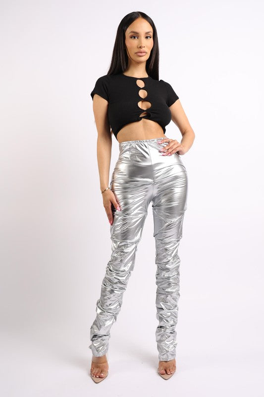 Metallic Stacked Pants