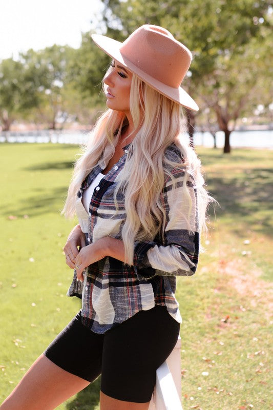 Women Distressed Raw Edge Plaid Print Shirt